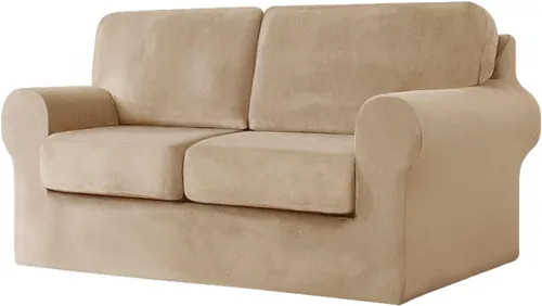 Vista 26 de vctops Funda elástica de terciopelo para sofá de 3 plazas, 7 piezas, suave, lavable, con respaldo individual y fundas de cojín para niños, gatos