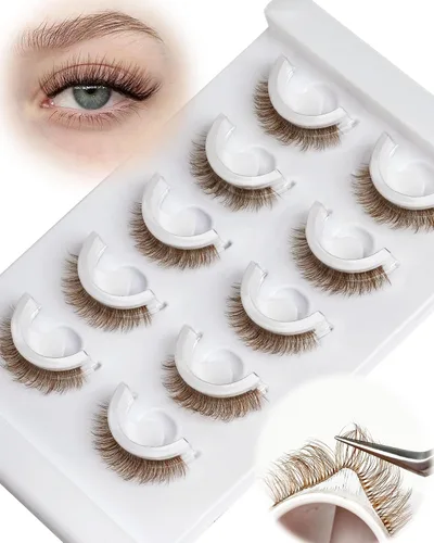 Vista 7 de Pestañas autoadhesivas impermeables, pestañas mitad 10-14mm, 5 pares, aspecto natural, pestañas postizas adhesivas, sin necesidad de pegamento