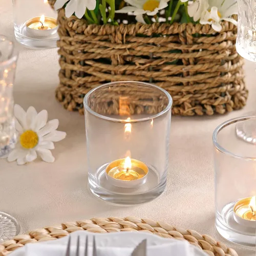 Vista 3 de DARJEN Juego de 6 Portavelas Votivas Transparentes Más Grandes - Portavelas de Vidrio para Velas de Té, Portavelas Transparentes para Bodas, Fiestas