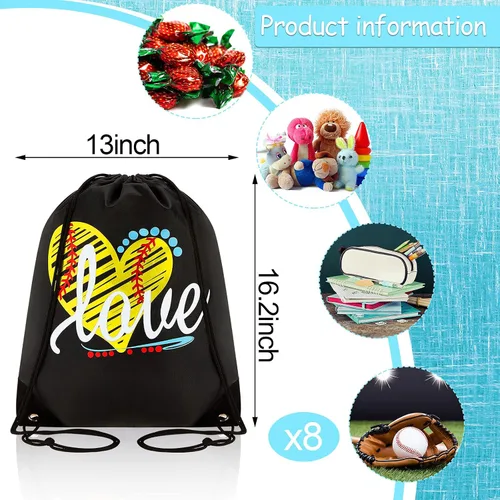 Vista 2 de Softball Drawstring Bags Softball Drawstring Backpack Sport Pack Cinch Sack Shoulder Bag