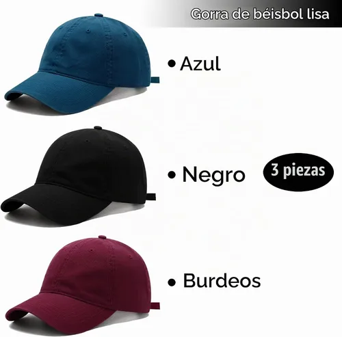 Vista 4 de Paquete de 3 gorras de béisbol vintage lavadas lisas de algodón de sarga ajustable a granel de perfil bajo clásico para hombres/mujeres