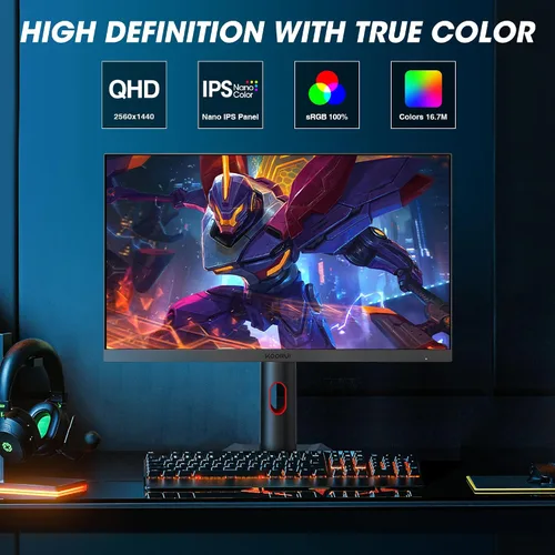 Vista 6 de KOORUI - Monitor para juegos, pantalla Nano IPS QHD de 24", monitor de computadora 1440P 165Hz, pantalla PC 2K de 1ms, 100% sRGB, sincronización