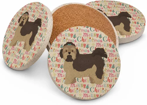 Vista 179 de Abyssinian Sand Terrier Merry Christmas - Posavasos grandes de piedra arenisca (4 unidades)