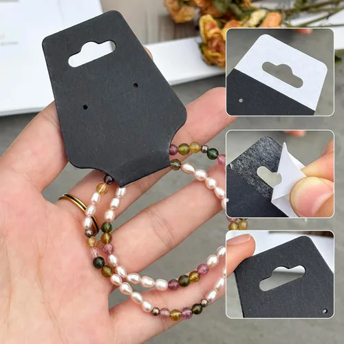 Vista 3 de 200 tarjetas de exhibición de pulsera, tarjetas para collares, tarjetas autoadhesivas de embalaje de joyería, tarjeta de venta para pequeñas Negro