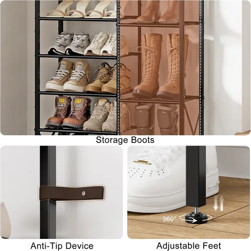 Vista 5 de Estante de zapatos de 8 niveles, organizador de almacenamiento de zapatos con almacenamiento para botas, estante de zapatos de gran capacidad que