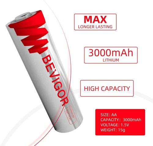 Vista 2 de BEVIGOR Paquete de 12 baterías de litio AA, batería de litio doble A de 3000 mAh 1.5 V, batería AA de más larga duración para Blink Smart Lock
