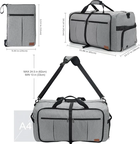 Vista 2 de Urtala - Bolsa de viaje para mujeres y hombres, bolsa grande plegable para fines de semana con compartimento para zapatos y tirante, maleta