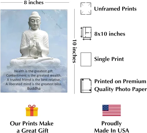 Vista 2 de La salud es el mejor regalo – Arte de pared inspirador espiritual de Buda, budismo afirmaciones positivas, decoración de pared para decoración