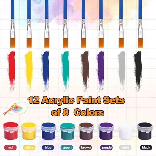 Vista 3 de Juego de 12 piezas de pintura acrílica, juego de pintura lavable en 8 colores, tiras de pintura de 0.2 fl oz para niños y adultos, juegos de pintura