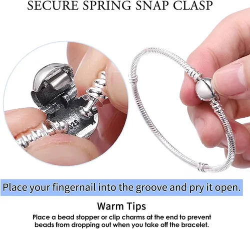Vista 6 de KUNSIR Pulsera de plata de ley 925 con cadena de serpiente con hebilla redonda de amor, pulseras para mujeres y adolescentes