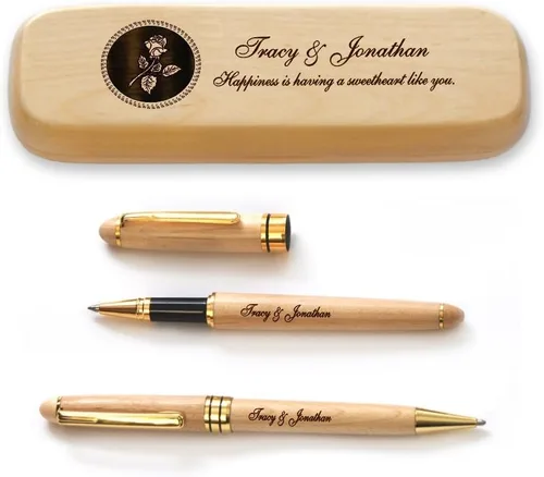 Vista 11 de Estuche de madera de arce personalizado y dos bolígrafos para el día de San Valentín
