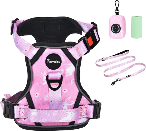 Vista 27 de Petmolico Juego de arnés para perro sin tirones con accesorio de correa, asa de fácil control, chaleco reflectante para razas pequeñas, chaleco