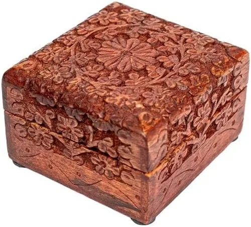 Vista 7 de SimbaKart - Hermosa talla floral hecha a mano, joyero de madera, organizador de almacenamiento, caja de tesoros, organizador de joyas, caja