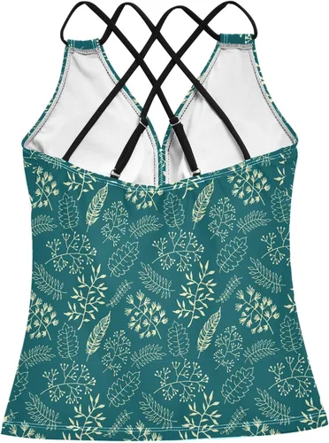 Vista 5 de Tops tankini con estampado floral para mujer, trajes de baño con cuello en V