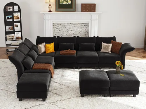 Vista 8 de LLappuil L Shaped Modular Sectional Sofa with Storage Seat, 9 Seater Sectional Couches for Living Room, Black Chenille