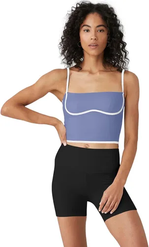Vista 4 de Cyanstyle Brasier deportivo con tirantes delgados para mujer, cuello cuadrado, acolchado, para entrenamiento, fitness, camiseta corta sin mangas