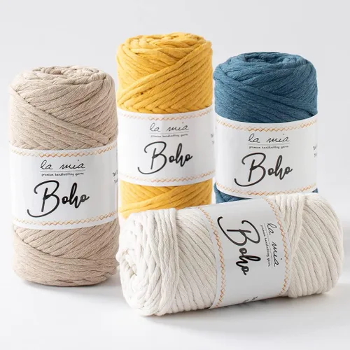 Vista 3 de 1 madeja La Mia - Cordón de macramé de algodón bohemio, hilo 100% algodón para proyectos de macramé, 8.8 onzas/246.1 ft (82 yardas), color blanco