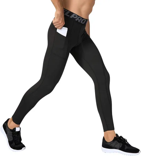 Vista 2 de Yuerlian Paquete de 1 o 3 pantalones de compresión para hombre, leggings atléticos con bolsillos, para correr, ciclismo, entrenamiento