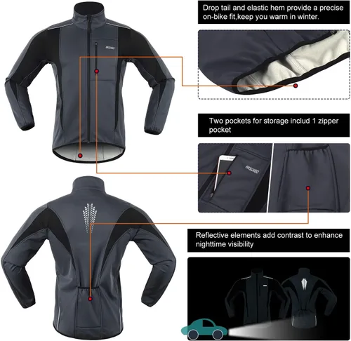 Vista 4 de Chaqueta térmica para ciclismo (tejido Softshell, resistente al viento, impermeable, 15K) de ARSUXEO