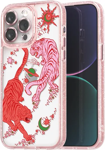 Vista 81 de Compatible para iPhone 13 Funda Bonita Estética - Funda para Teléfono Rosa con Purpurina con Protector de Cámara - Diseño de Cubierta