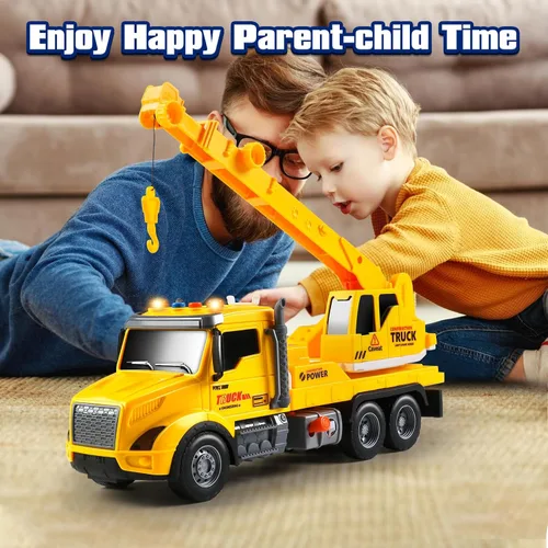 Vista 7 de Camión grúa de juguete para niños de 3 a 7 años, juguetes para niños vehículo de construcción impulsado por fricción con brazo extensible, grúa