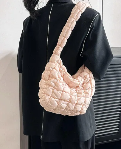 Vista 7 de Bolso de hombro para mujer, bolso elegante, bolso de hombro, bolsa de mano acolchada, lindo bolso cruzado bolsa de burbujas, Púrpura, Elegante
