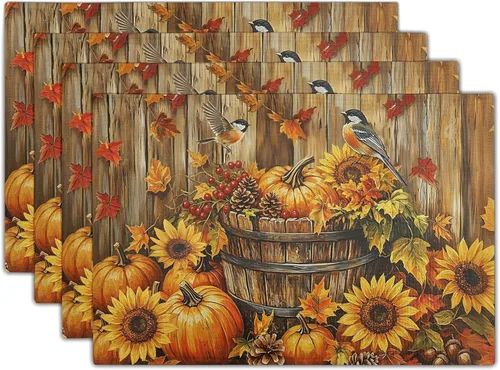 Vista 39 de Fall Placemats 12×18 Inches Set of 4 Autumn Leaves Festival Indoor Kitchen Dining Table Place Mats for Home Party Decoration