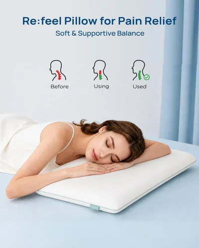Vista 8 de Releep Almohada de espuma viscoelástica de gel Cool Touch, suave y transpirable, almohada plana para dormir boca abajo y espalda, almohada