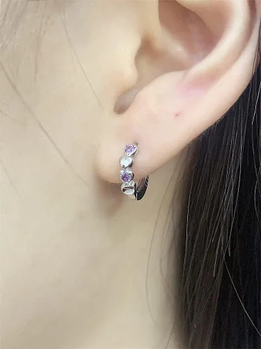 Vista 2 de Aretes de aro pequeños de doble corazón con circonita cúbica para mujeres, adolescentes y niñas, plata de ley 925, hipoalergénicos para orejas
