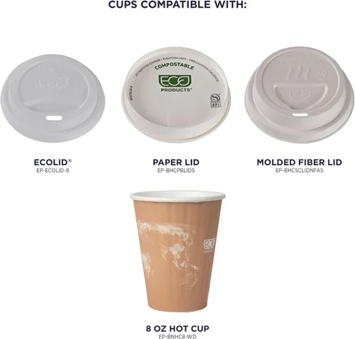 Vista 6 de ECO PRODUCTS Tazas de café desechables aisladas compostables World Art 8 onzas, paquete de 40, vaso de papel caliente renovable de doble pared