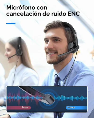 Vista 5 de EMEET Auriculares con cable HS50 con micrófono, auriculares de computadora con micrófono de cancelación de ruido, USB-A/USB-C, diseño ajustable