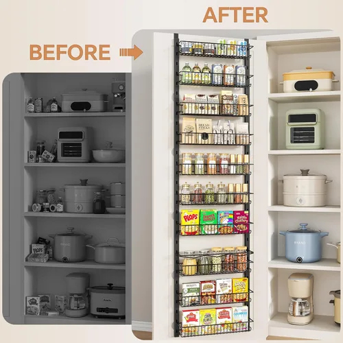Vista 6 de MIAOLI Organizador de despensa sobre la puerta, estante de especias ajustable de 10 niveles, organizador de condimentos colgante para cocina, baño