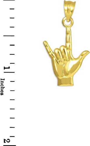 Vista 2 de 14K oro I love you mano Lenguaje de Signos Encanto Colgante
