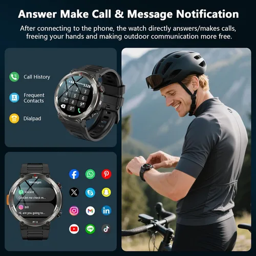Vista 7 de IOWODO Reloj inteligente militar para hombre, batería de 100 días de duración, rastreador de actividad física con linterna LED / brújula, monitor