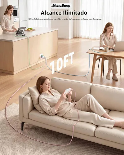 Vista 7 de Cargador para iPhone de carga rápida, paquete de 3 cables Lightning de 10 pies con certificación MFi MFi Certified Fast Charging for iPhone