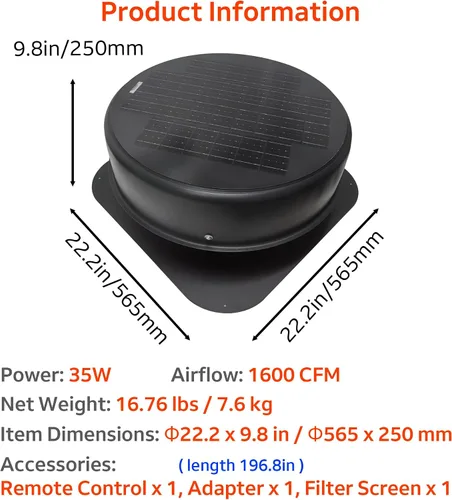 Vista 8 de Ventilador solar del ático, ventilador de escape de techo accionado por