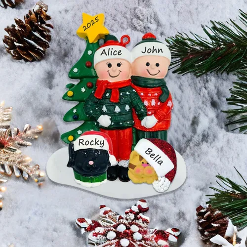 Vista 3 de Adorno de Pareja con Mascotas Perros Gatos - Adorno de Navidad de Pareja con Mascota Perro Gato, Adorno de Navidad de Pareja Adicional con Mascota