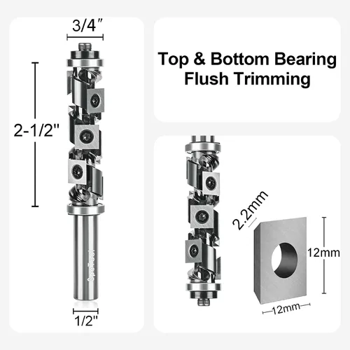 Vista 2 de SpeTool Broca de enrutador de carburo en espiral con vástago de 1/2 pulgada, 7 piezas de insertos de carburo reemplazables, patrón de doble