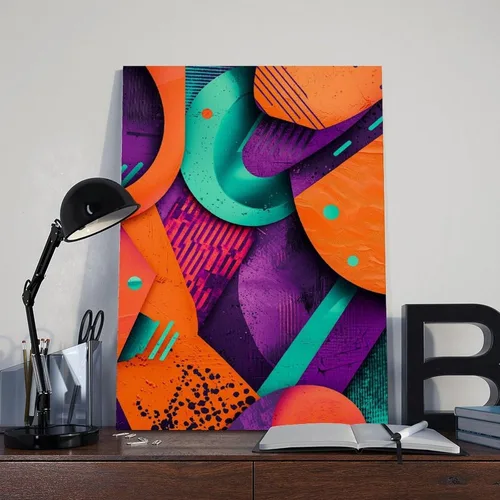 Vista 8 de Póster abstracto colorido – Cyberpunk Neon Highlights – Diseño retro futurista único para oficina y decoración del hogar, póster de lienzo