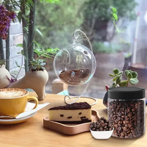 Vista 6 de Paquete de 6 tarros de plástico de 8 onzas con tapas negras Contenedores de almacenamiento de cocina recargables para alimentos secos, café, nueces