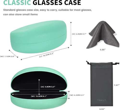 Vista 3 de molshine Funda rígida para gafas de sol, funda clásica grande para lentes de sol, lentes con paño de limpieza, bolsa