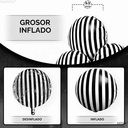 Vista 4 de KatchOn, Globos grandes de rayas blancas y negras, 18 pulgadas, paquete de 10, decoraciones de globos en blanco y negro, decoraciones de fiesta