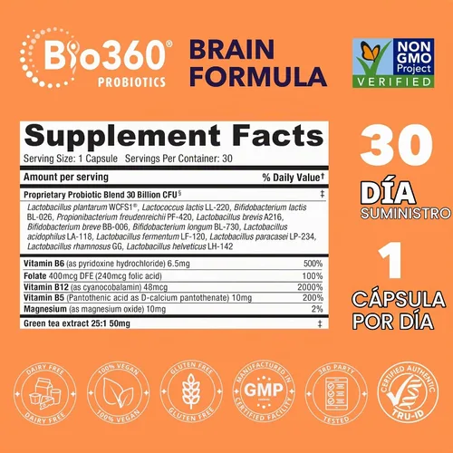 Vista 3 de Bio360 Suplemento de apoyo cognitivo para la salud y el enfoque cerebral