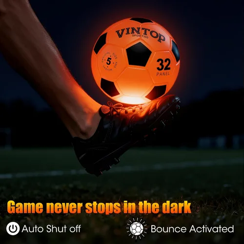 Vista 4 de Balón de fútbol que brilla en la oscuridad para niños de 8 a 12 y 15 años, pelota de fútbol con luz LED con bomba para interiores y exteriores
