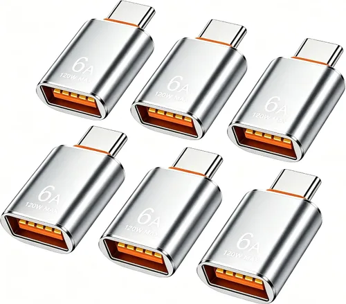 Vista 19 de BOMIE Adaptador USB C a USB, paquete de 10 unidades, 6A 120 W, carga rápida, transferencia de datos de 10 Gbps, USB C macho a USB 3.2 hembra OTG