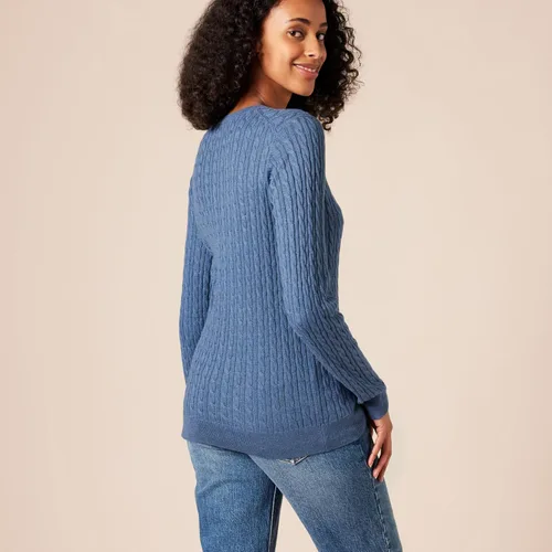 Vista 3 de Tienda Essentials - Suéter ligero de punto trenzado de manga larga con cuello redondo para mujer