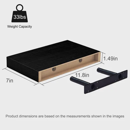 Vista 3 de Estantes flotantes negros pequeños para pared, 12 pulgadas, juego