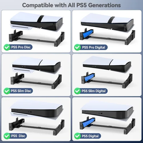 Vista 2 de OIVO Soporte horizontal PS5/Slim/Pro para disco y consola digital, soporte base estable para accesorios PS5 con varillas de soporte mejoradas