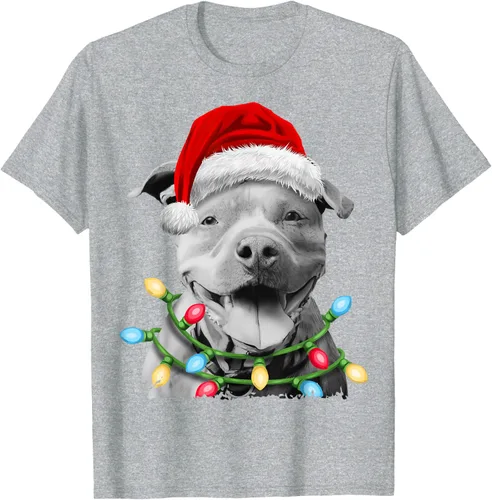 Vista 51 de Pit Bull Santa - Camiseta de perro con luces para árbol de Navidad para niños, Negro, S