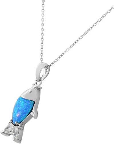 Vista 2 de My Daily Styles Collar con colgante de ópalo simulado marino de plata de ley 925 con circonita cúbica azul turquesa, Circonia cúbica Ópalo